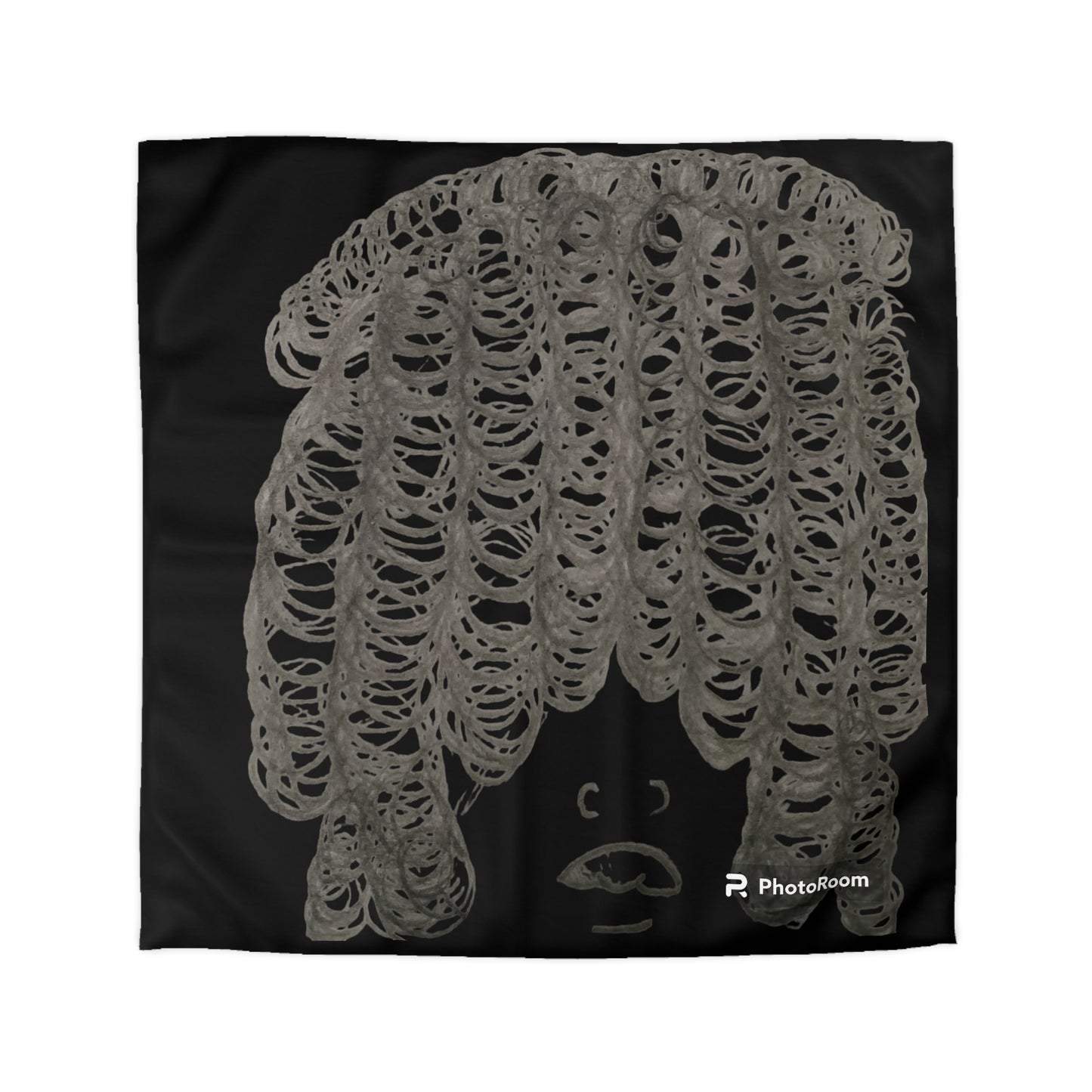 Duvet Cover — Hand-Drawn Curly Hair Portrait on Black